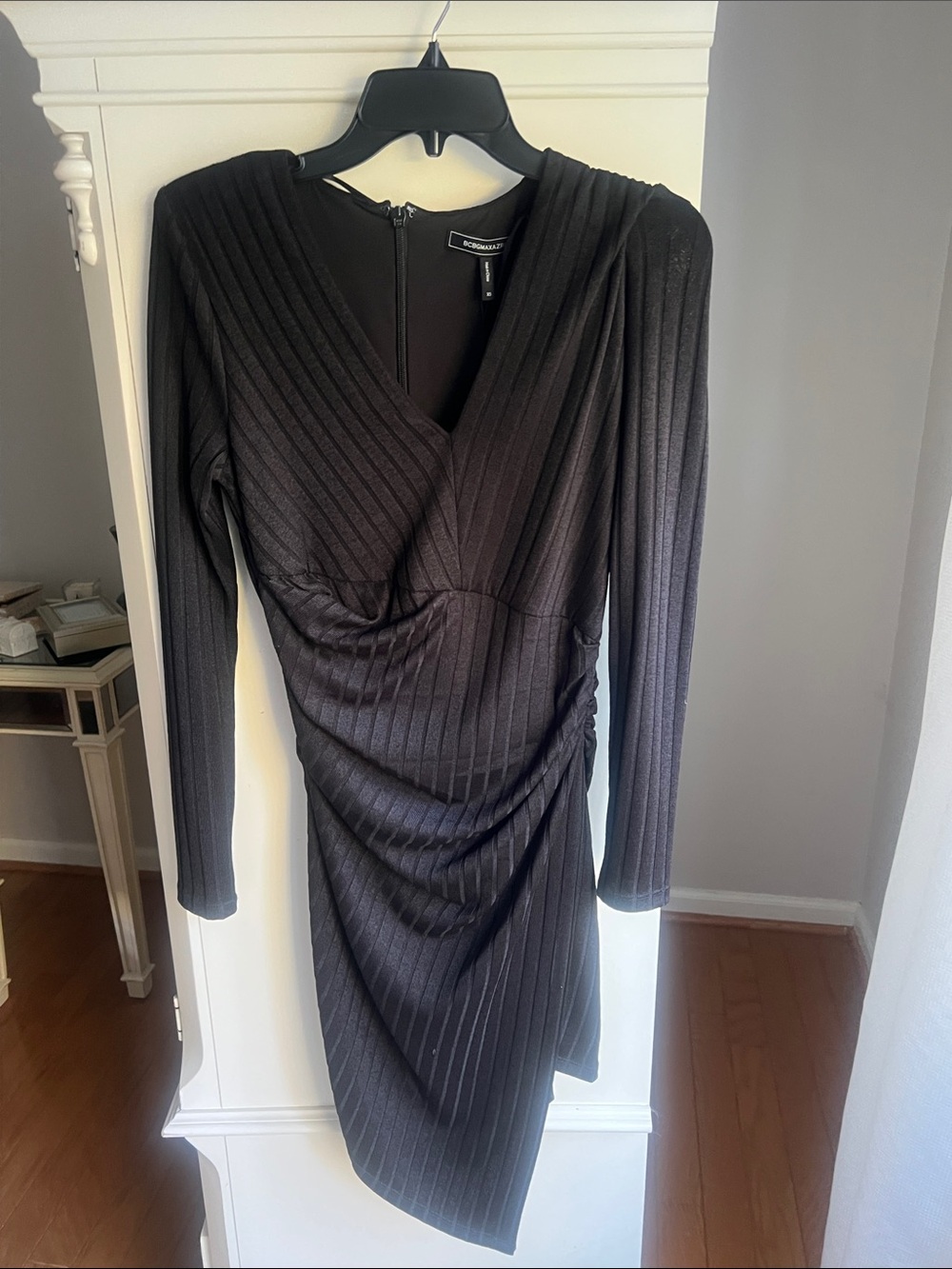 NWT BCBG Max Azria black Ribbed Long-Sleeve Wrap Dress